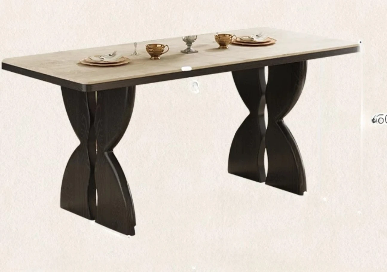 

FrenchSolid Wood Stone Plate Dining Table Home Small Apartment Rectangular Modern Simple and Light Luxury Dining Table and Chair