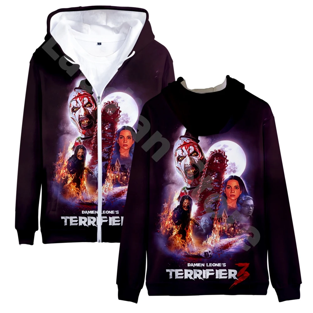 Terrifier 3 Movie Zip up Hoodie Streetwear Zipper Sweatshirt Casual Zip Hooded Jacket Fashion Longsleeve Hip Hop Trucksuit