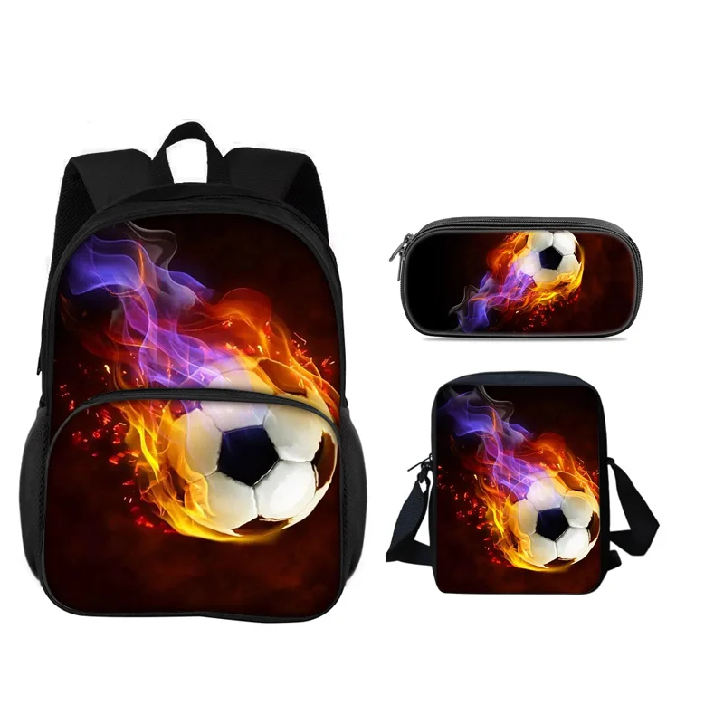 Soccer new round front bag backpack pencil case shoulder bag 3Pcs Set the best companion for male and female students in school