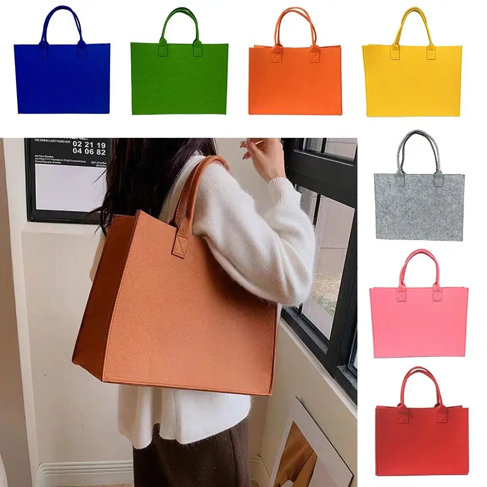 

Простая фетровая сумка через плечо, большая вместительная однотонная сумка-тоут, сумка для женщин и девочек