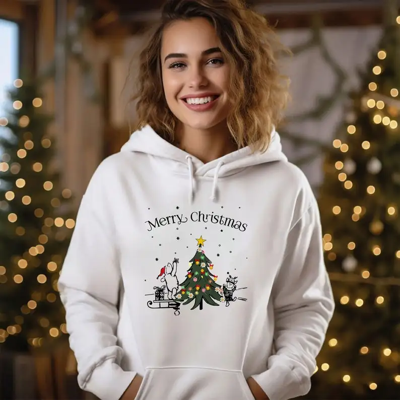 

Толстовка с Рождеством, рождественские джемперы для женщин, рождественский джемпер, снежный человек, винтажная повседневная уличная одежда с капюшоном и длинными рукавами Winnie