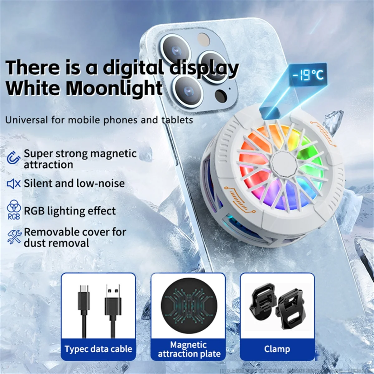 

ABNJ DY29 Mobile Phone 3 Gears Adjustment Game Cooler Magnetic Back-Clip Semiconductor Frozen Cooling Radiator Black