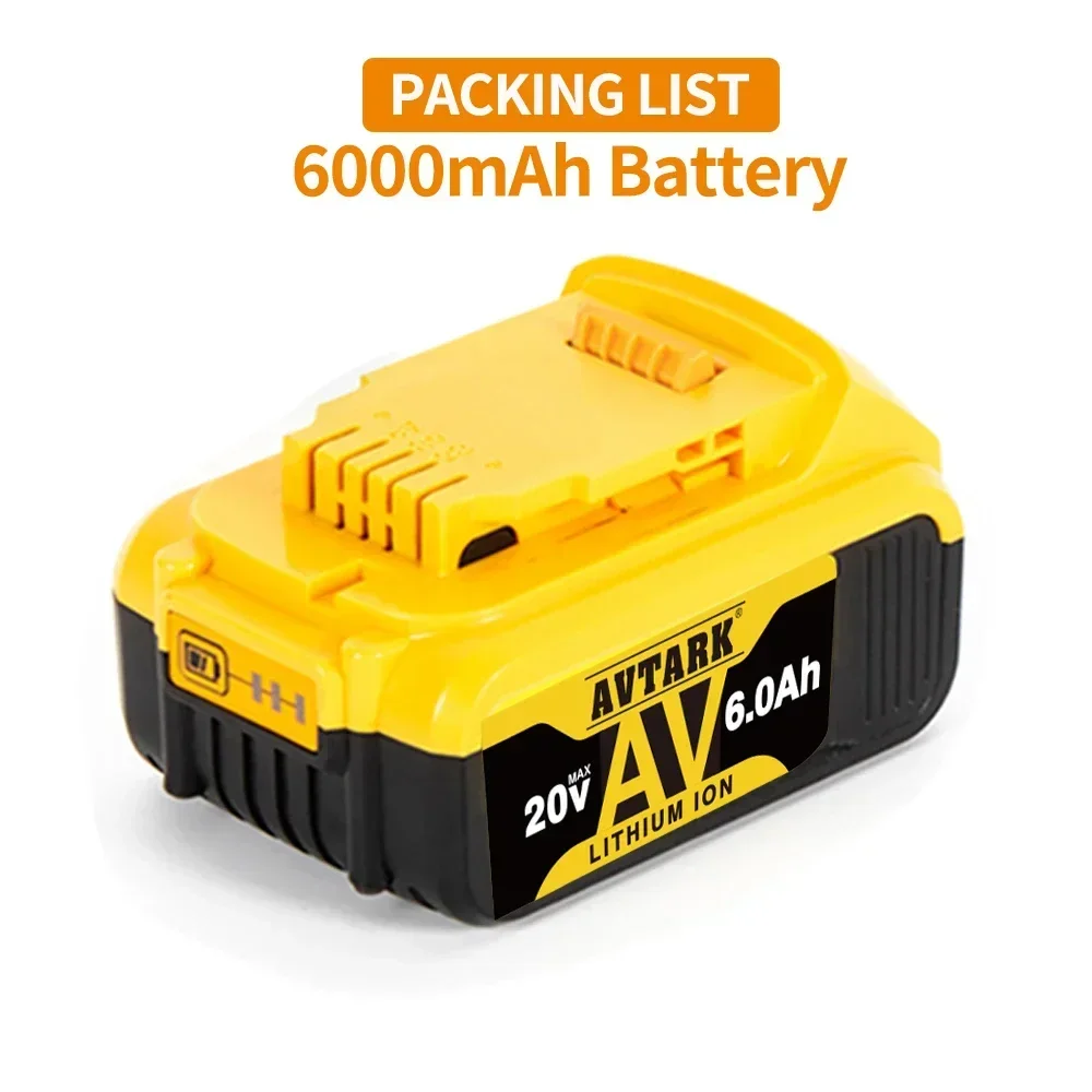 20V 6000mAh DCB200 Replaceable Li-ion Battery Compatible for Dewalt 18V MAX Power Tools 18650 Lithium Batteries with Charger