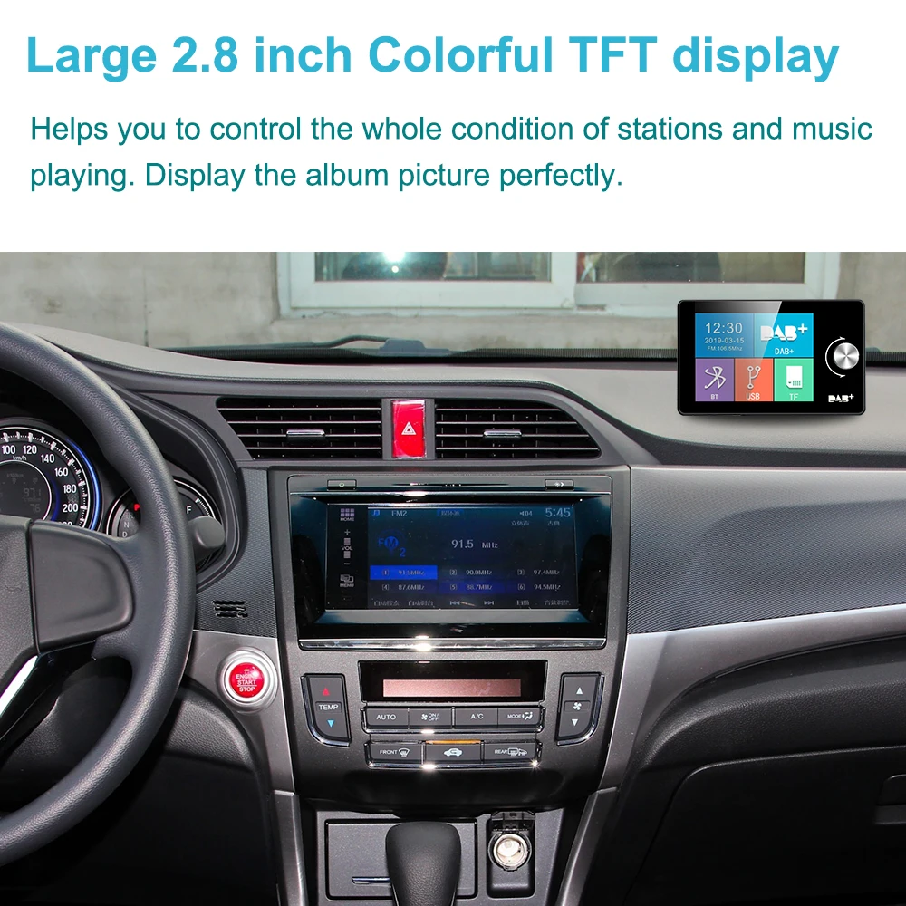 DAB+ Car Digital Radio FM Receiver BT SD TF MP3 Player 2.8 Inch Screen DAB for European Car Audio Signal Broadcasting Phone Call