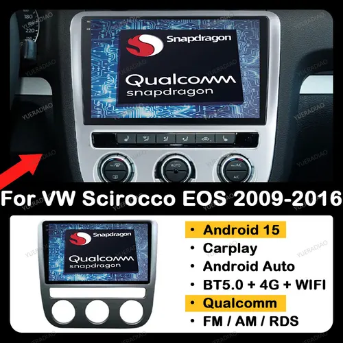 Android 15 Radio del coche para Volkswagen VW Scirocco EOS 2009 - 2016 unidad principal reproductor de vídeo Multimedia 2DIN 4G WIFI QLED GPS NAVI BT