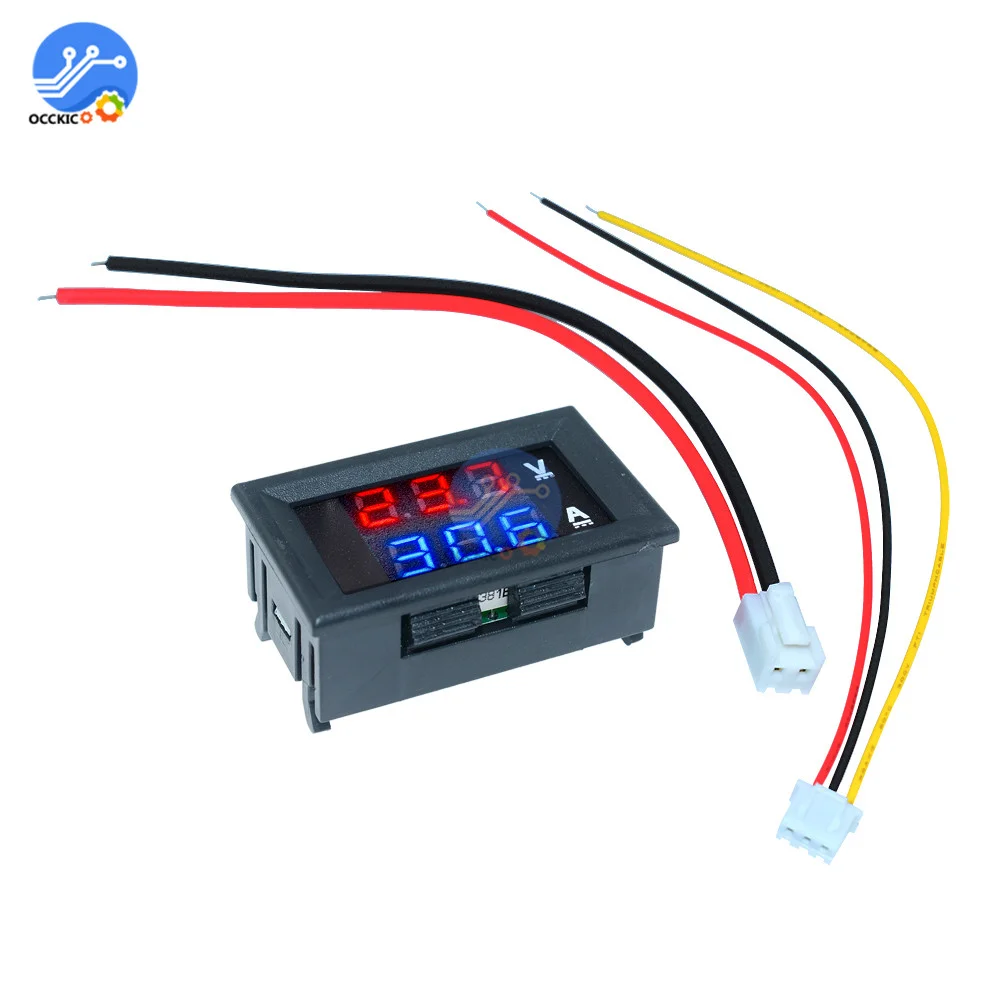 Mini Digital Voltmeter Ammeter DC 100V 10A Panel Amp Volt Voltage Current Meter Tester 0.56" Blue + Red Dual LED Display