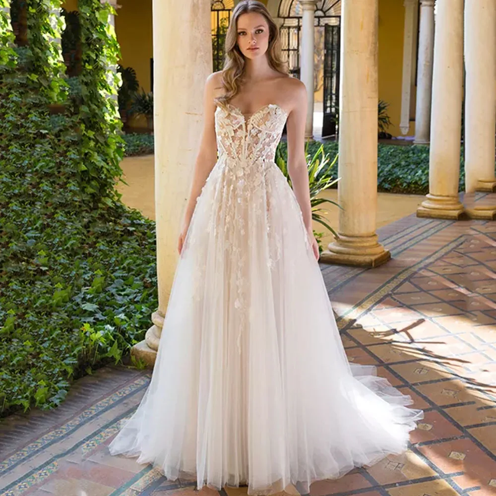 

#LD71 LoveDress Sexy Sweetheart Wedding Dress Off The Shoulder Illusion Bohemian Bride Gown Backless Button Train Robe De Mariée