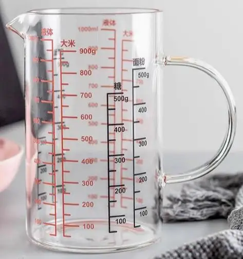 

Glass Measuring Cup Handle Multipurpose Liquid Measurement Container Kitchen Cooking Baking Mixing 1000ml Heat Resistant