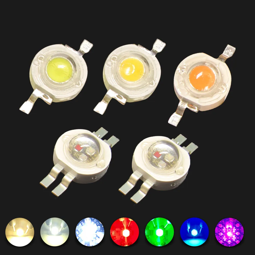 100szt 1W 3W LED High Power Chips Super Brightness Deep Red 660nm Royal Blue 445nm Pink Full Spectrum White Yellow Light Source