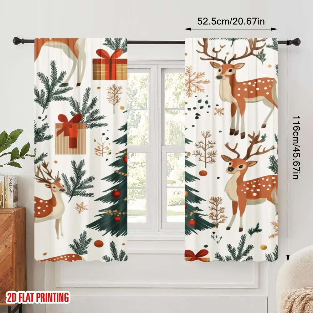 2pcs,2D plane printing Pattern Curtains Festive Forest Polyester Fabric (without rod) Decorations Inside Use for Bedroom,