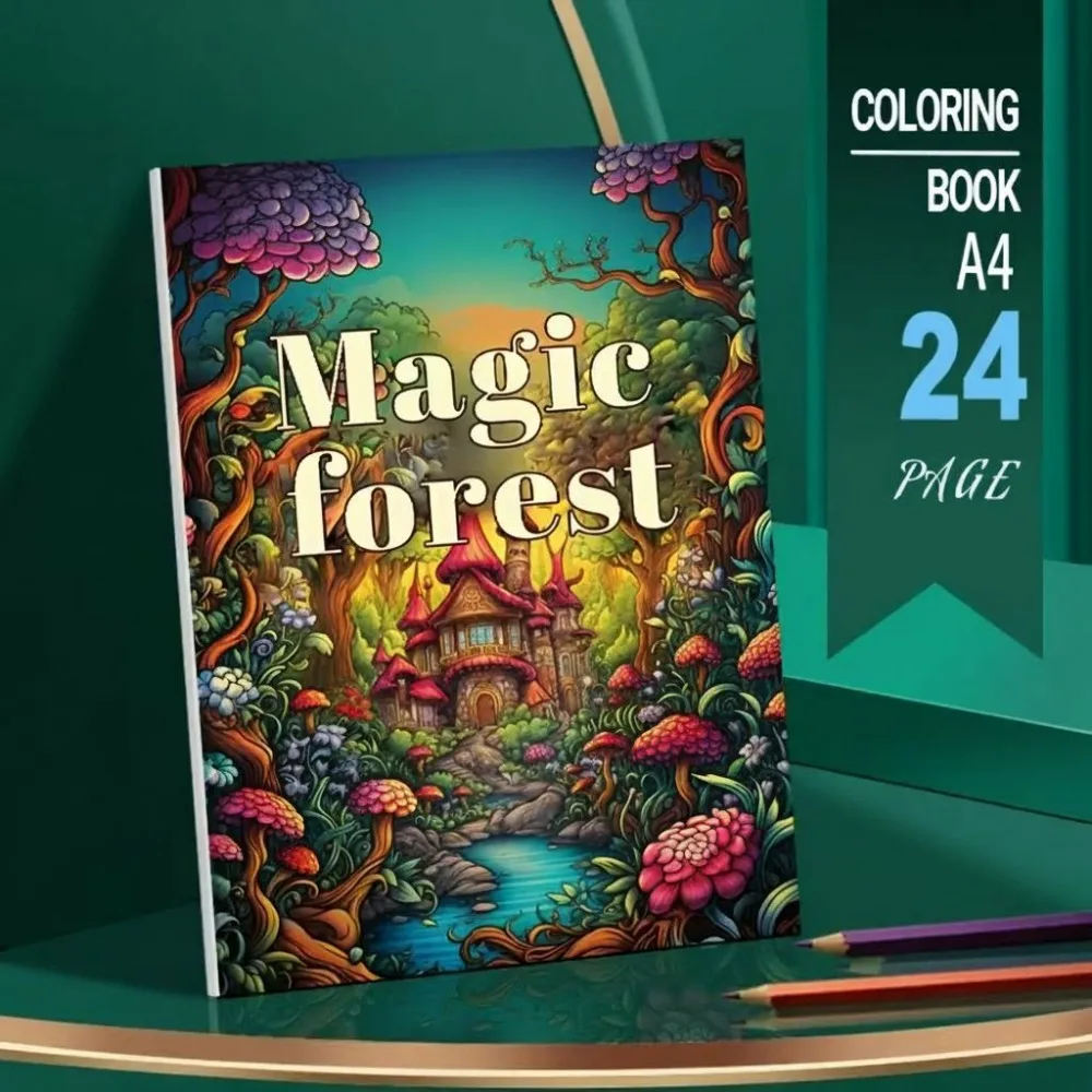 A4 Spiral Magic Forest Coloring Book for Adults 24 Pages Enchanted Nature Designs Stress Relief Relaxation Gift