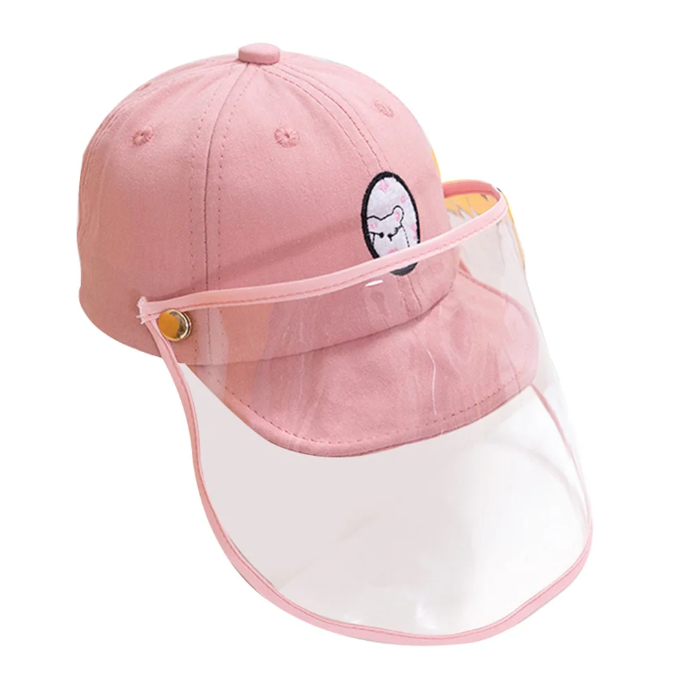 

15pcs Kids Droplet Protection Hat Pink Cotton Peaked Baseball Cap Transparent Face Cover Outdoor Beach Travel Sun Shield For