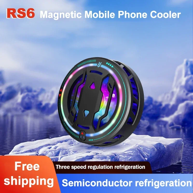 RS6 Mobile Phone Cooler Semiconductor Cooling Fan Radiator for IPhone Android PUBG Magnetic 3 Gears Adjustment Cool Heat Sink