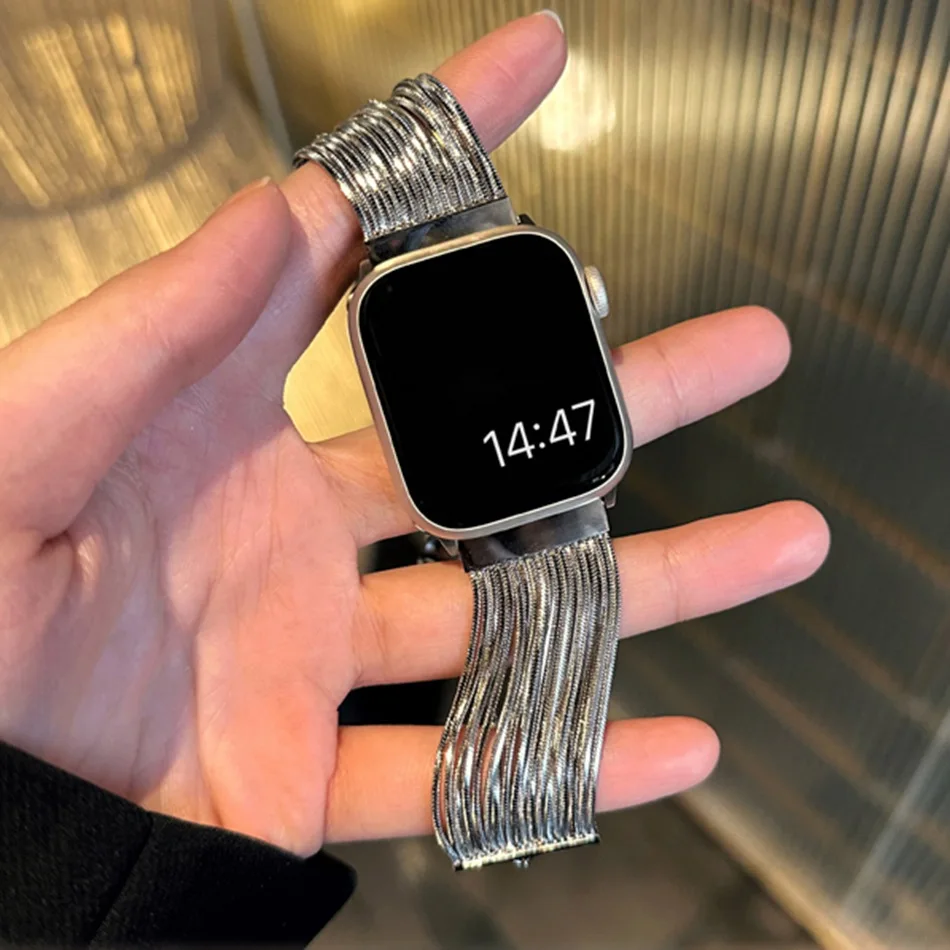 Armband für Apple Watch Band S11/10/9/8/7/SE/6/5/4/Ultra 3 2 IWatch Serie 49/46/45/44/42/41/40/38 mm Luxus Quaste Metall Armband – Detail 4