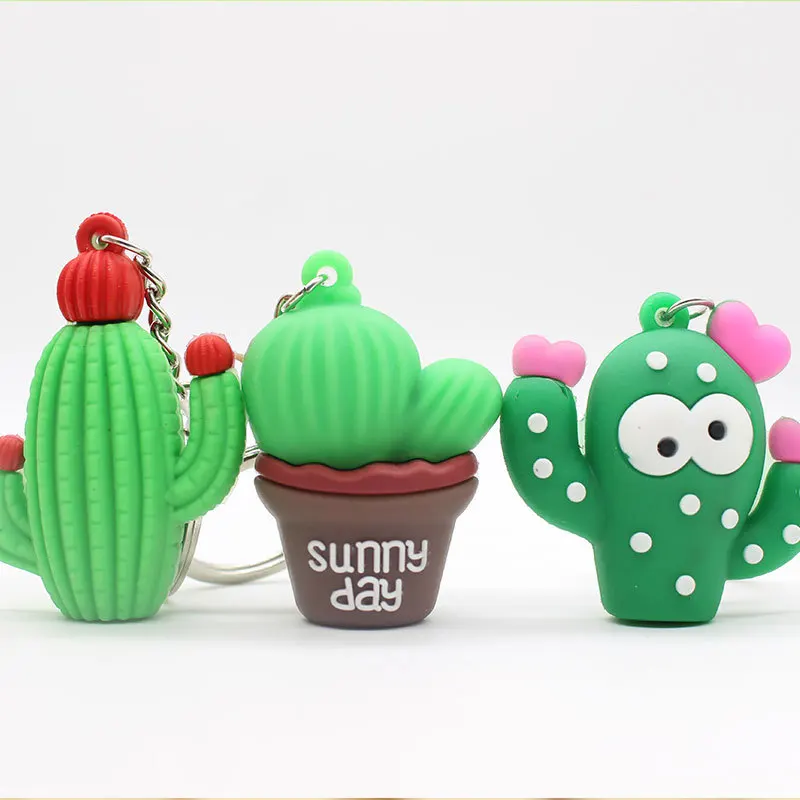 New Cactus Keychain Soft Plastic Bag Pendant Potted Green Plant Pvc Cactus Car Key Ring K5124