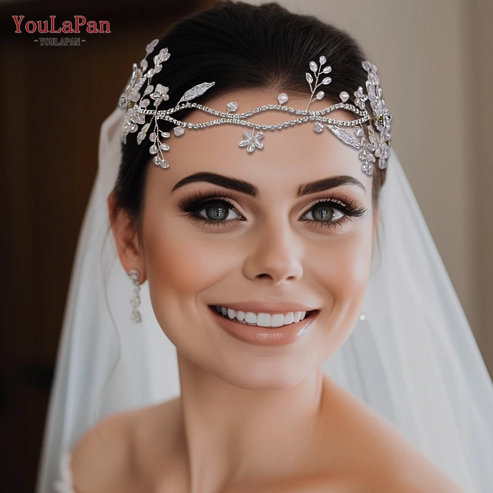 

TOPQUEEN Wedding Headband Crystal Bridal Headpieces with Alloy Flower Wedding Hair Accessories Women Tiara Bride Hair Vine HP348