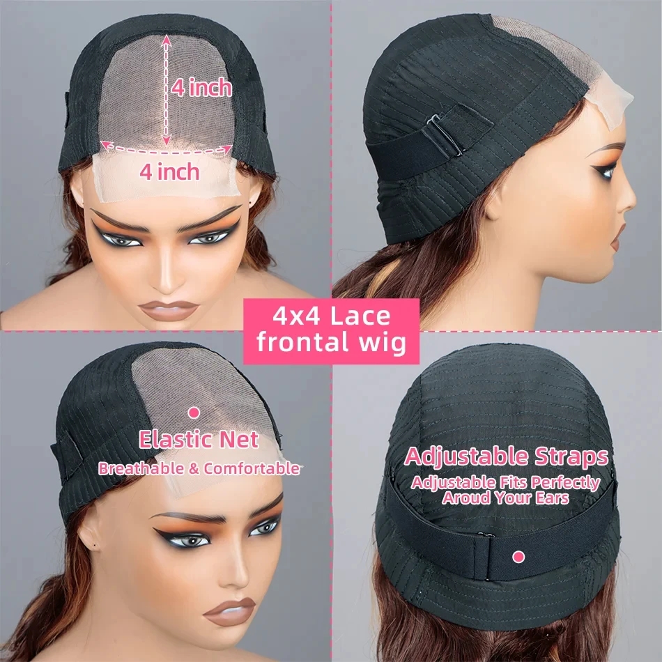 Schokoladenbraune, gewellte Lace-Front-Perücke, transparent, 200 % Dichte, 4 x 4 HD-Spitzenverschluss-Perücken, vorgezupfte farbige Echthaar-Perücken