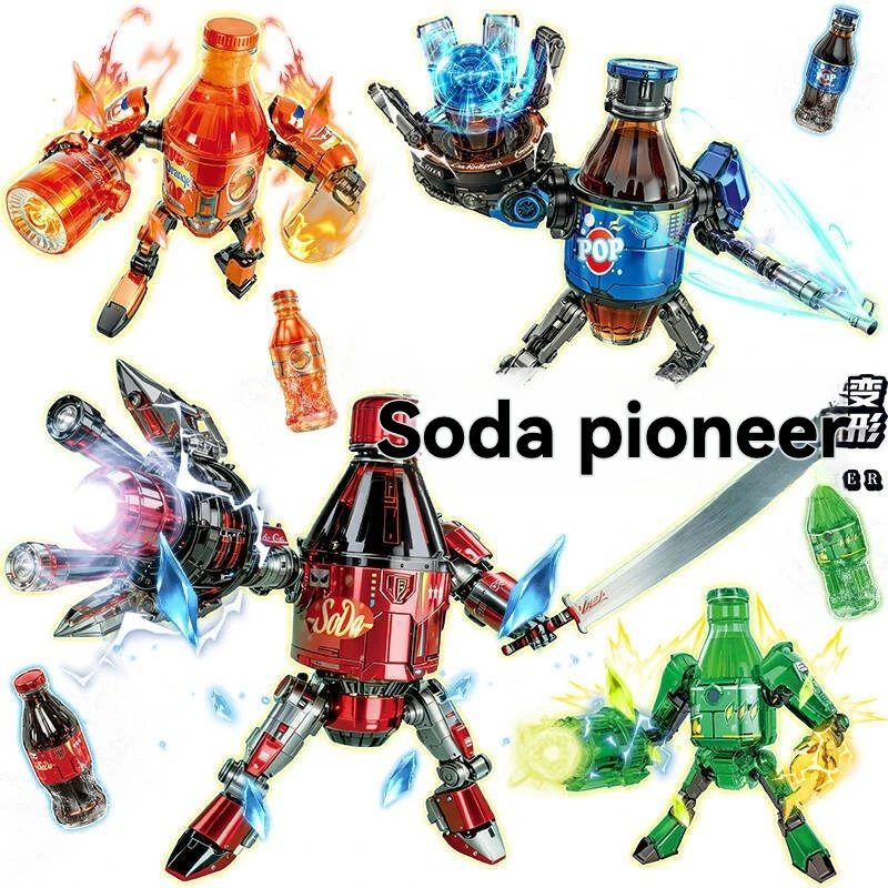 New Beverage Soda Bottle Building Block Model, Boys' Deformation Robot, Mecha Assembly Building Block Toy