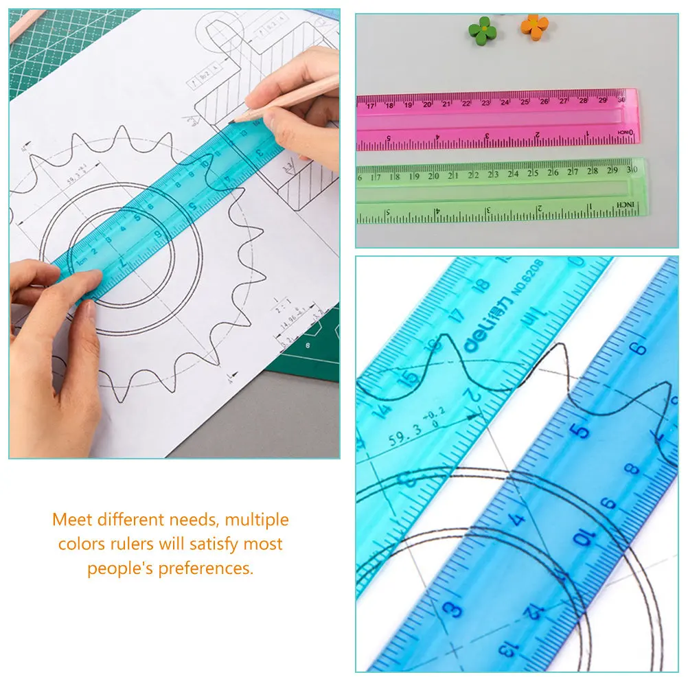 32Pcs Plastic Colored Rulers Bulk Straight Ruler Set School Supplies Drawing Measuring Tools Metric Scale for Students