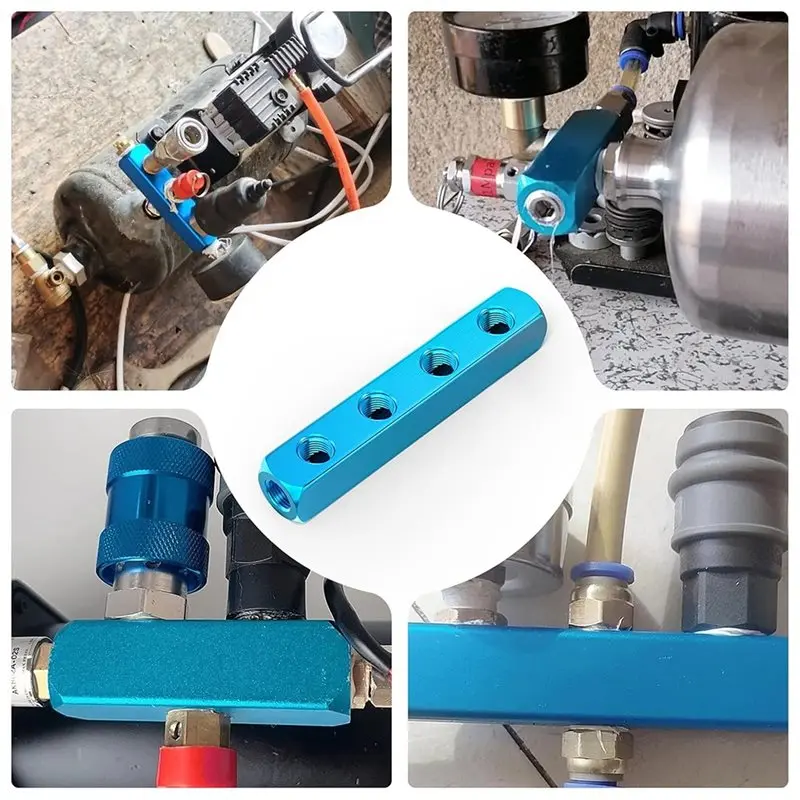 Dostawa w 24 godziny 4 szt. 4-drożny 7-portowy blok rozdzielający do kompresora powietrza z portami wyjściowymi 1/4 cala, aluminiowy blok rozdzielający do rozprowadzania powietrza