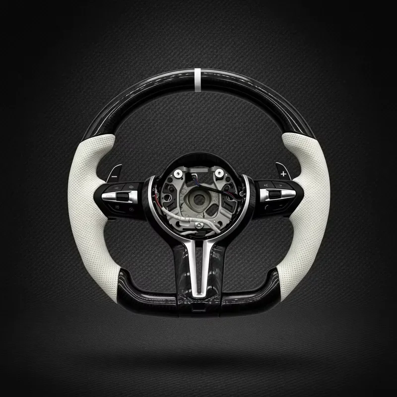 Customized X Series Carbon Fibre Leather White Leather Steering Wheel for F01F02F06F07F10F11F18F20F30F21F22F48F15F16
