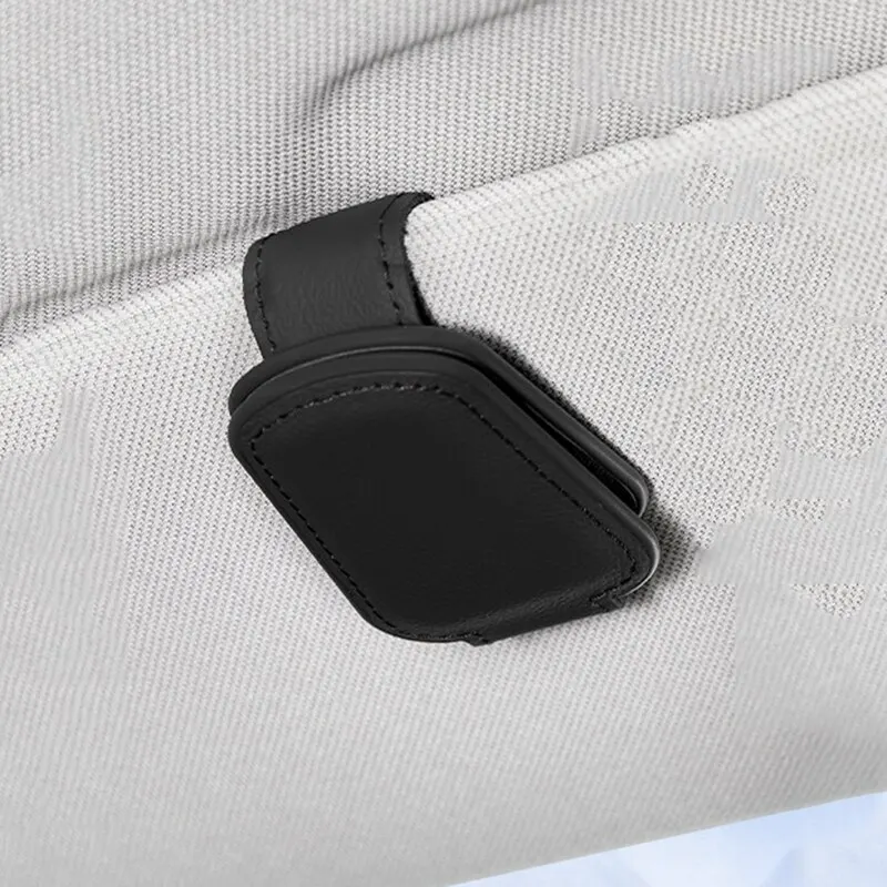 Black PU Leather Car Sunglasses Clip Sun Visor Card Creative Multifunctional Magnetic Suction Stable Convenient Storage Clips
