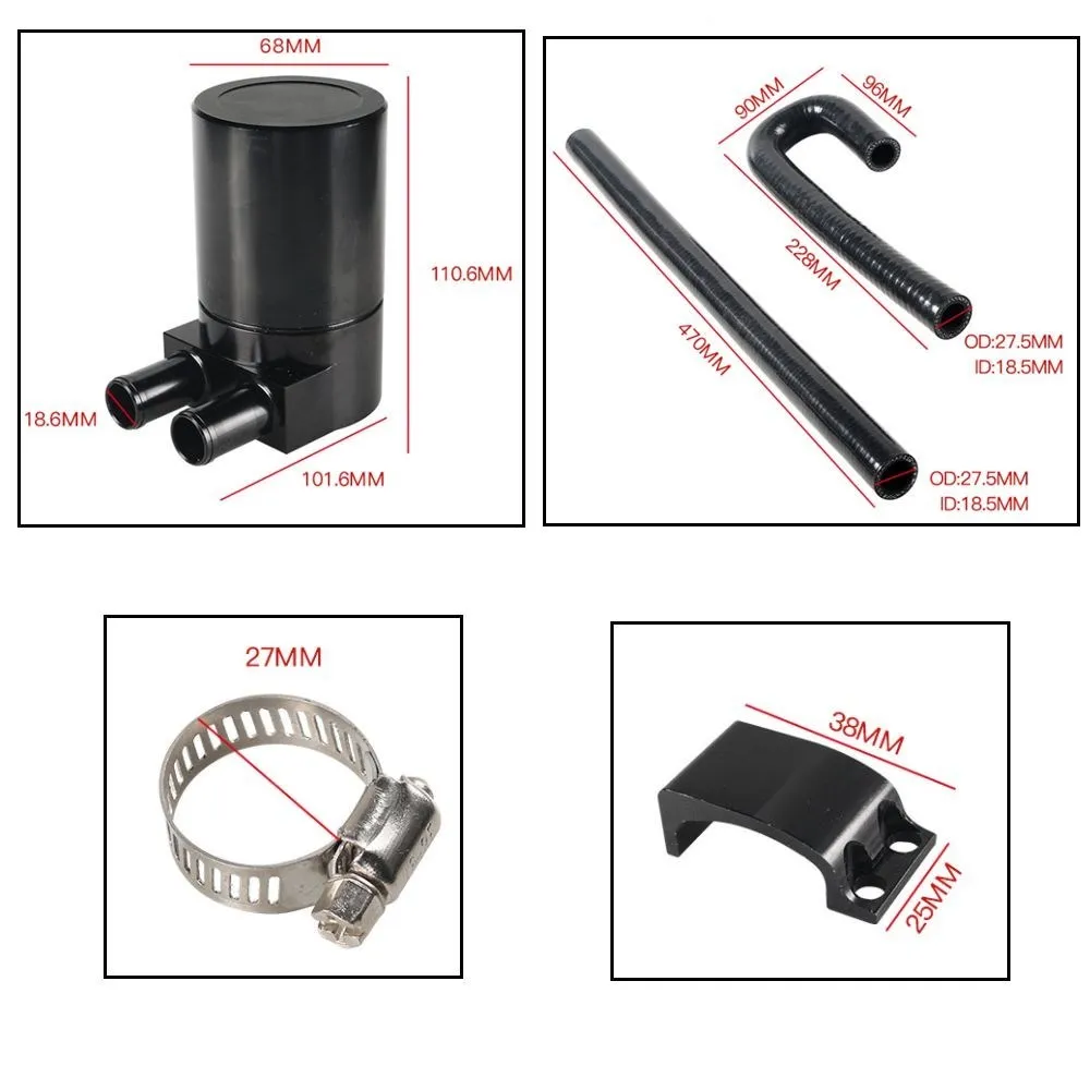 Aluminum Reservior Oil Catch Can Tank with Silicone Radiator Hose for BMW N54 335i 135i E90 E92 E82 2006-2010 Black OCC-1029-BK