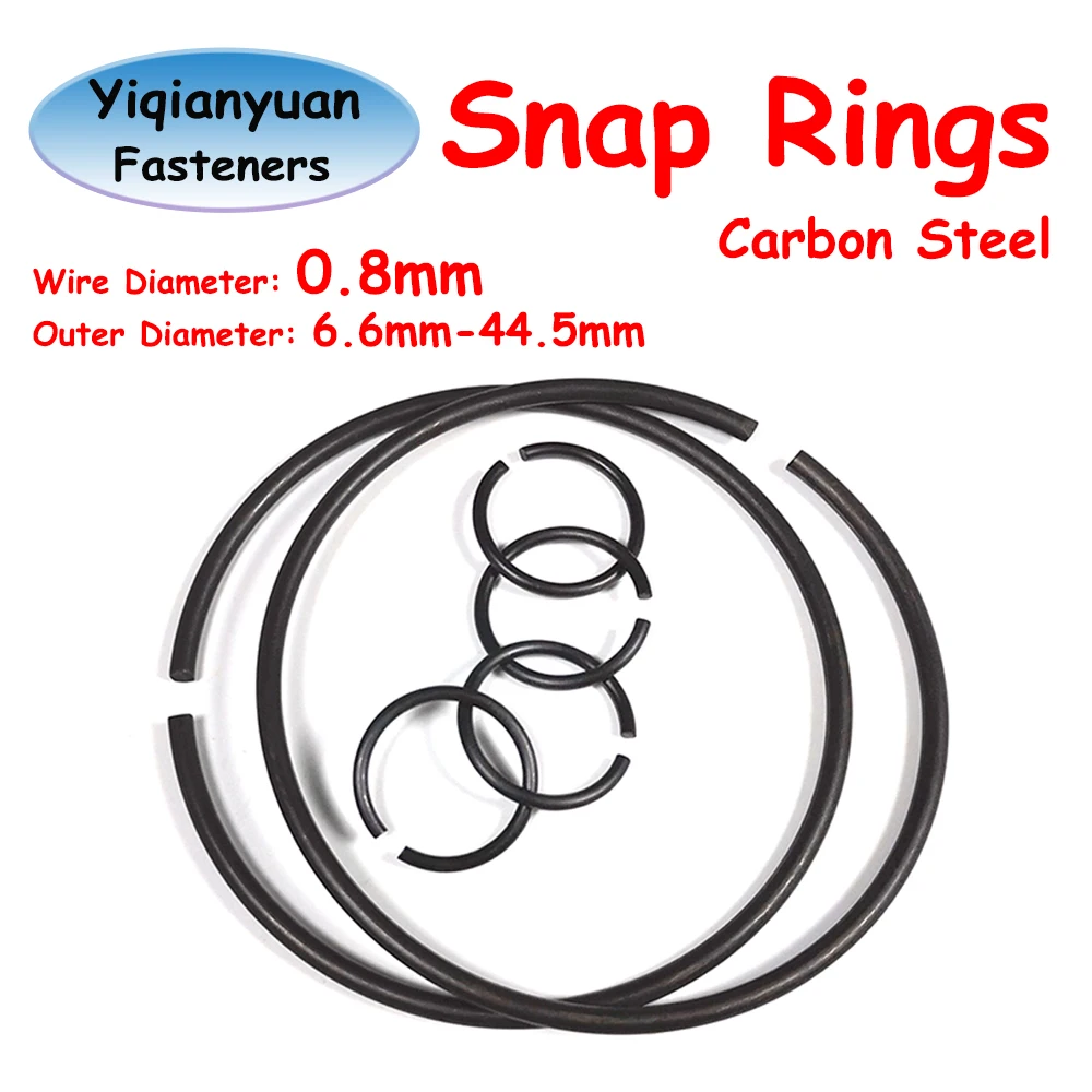 Yiqianyuan 10Pcs Wire 0.8mm Carbon Steel Round Wire Non-standard Snap Rings for Hole Retainer Circlips for Shaft OD=6.6mm~44.5mm