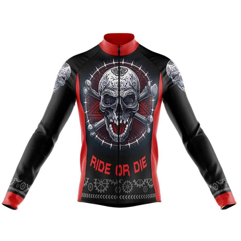 Skull Pattern Cycling Jerseys 2023 Summer Long Sleeve Cycling Clothing MTB Bike Uniform Maillot Ropa Ciclismo Mens Bicycle Wear