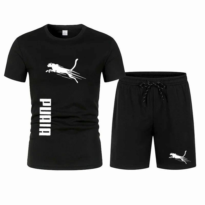 

2026 Trend Printing Pure Cotton Breathable Short Sleeves + Shorts Set Men's Suit Summer T-shirt Sports and Leisure Suit