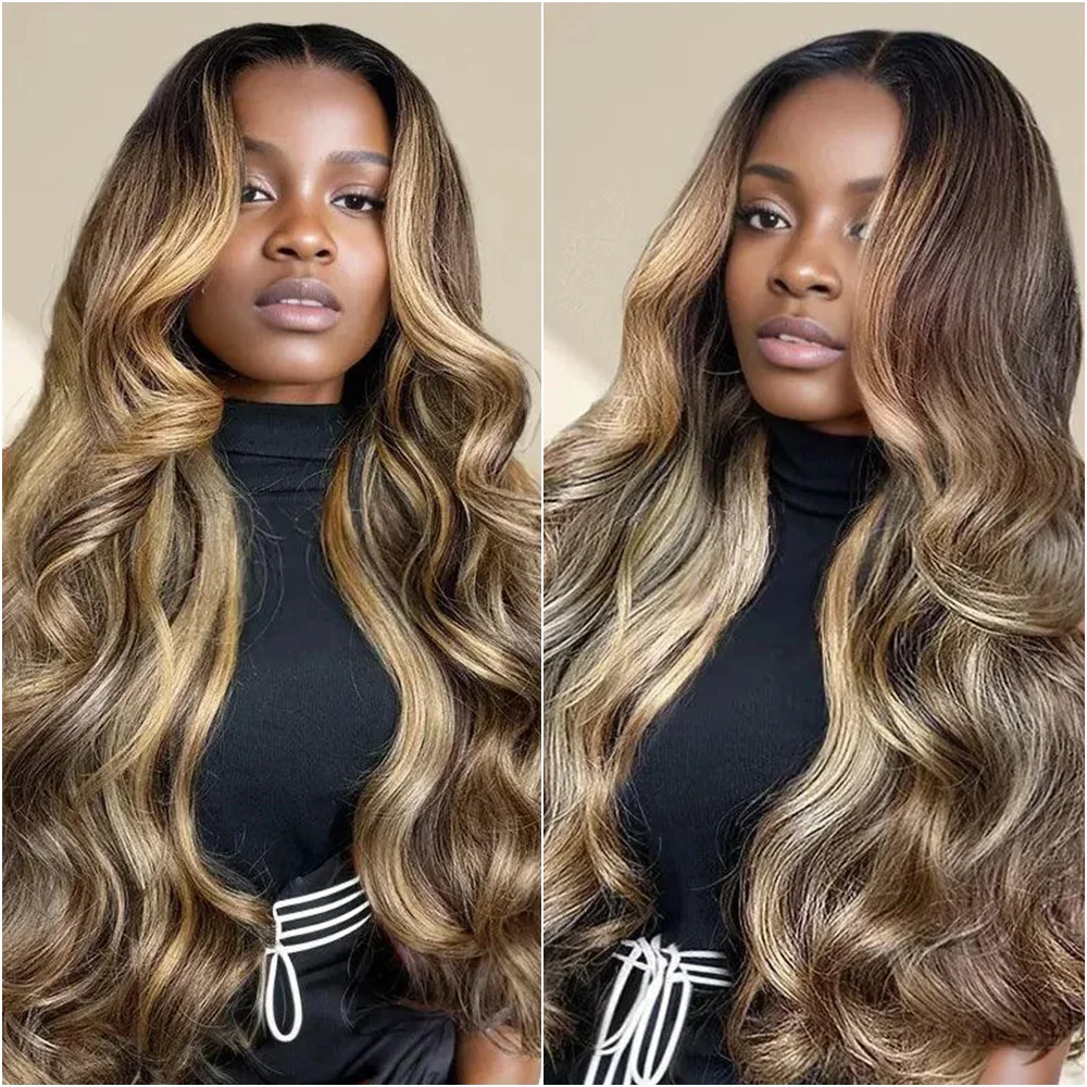 40 46 Inch Honey Blonde Ombre Body Wave 13x6 HD Lace Front Wig Human Hair Highlight 4/27 Transparent Lace Frontal Pre Plucked Wigs - view 2