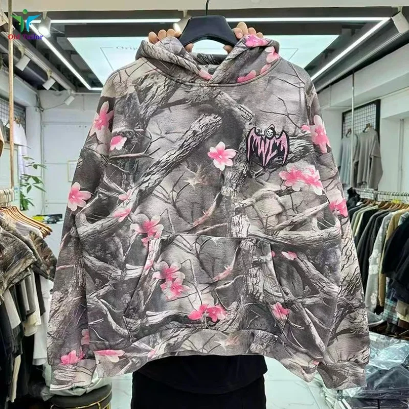

26SS High Street Vintage 3D Peach Blossom Pattern Printed Hoodie Thickened Winter Men's Women's High-Quality Outerwear
