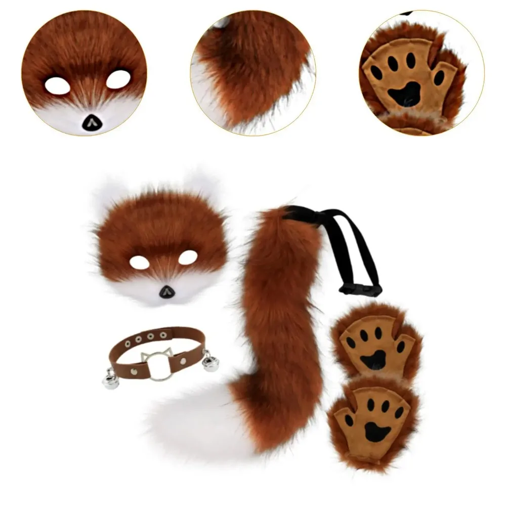 Animal Collar and Tail Set Anime Dress up Cute Halloween Face Mask for Halloween Party Stage Performance Carnival Prom Birthday