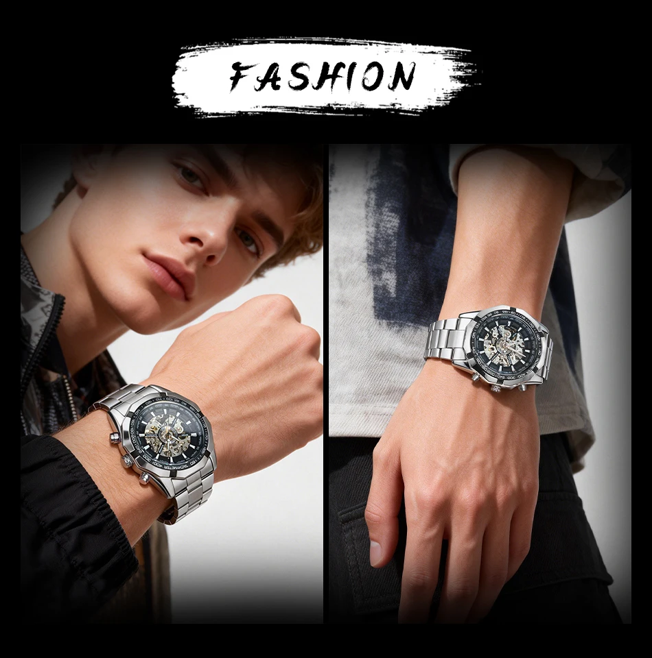 

Wholesale WINNER Waterproof Luminous Fashion Field Men's Wristwatch Stainless Steel Skeleton Automatic Movement Mechanical Clock