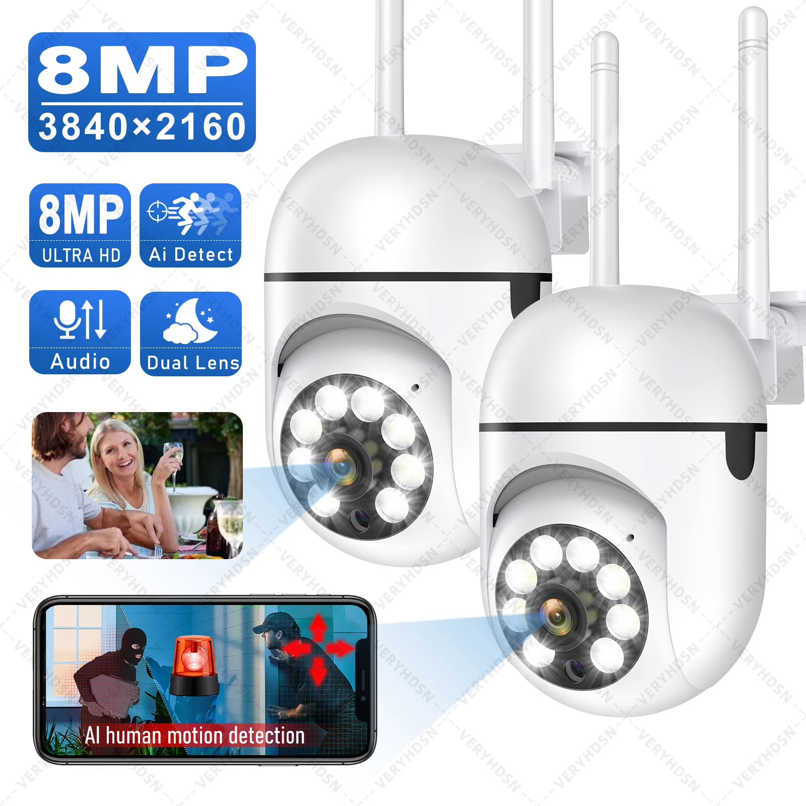 8MP Wireless Security Surveillance PTZ Camera Wifi IP Outdoor 4X Zoom Cameras AI Human Tracking Two-way Audio HD Night Color Cam