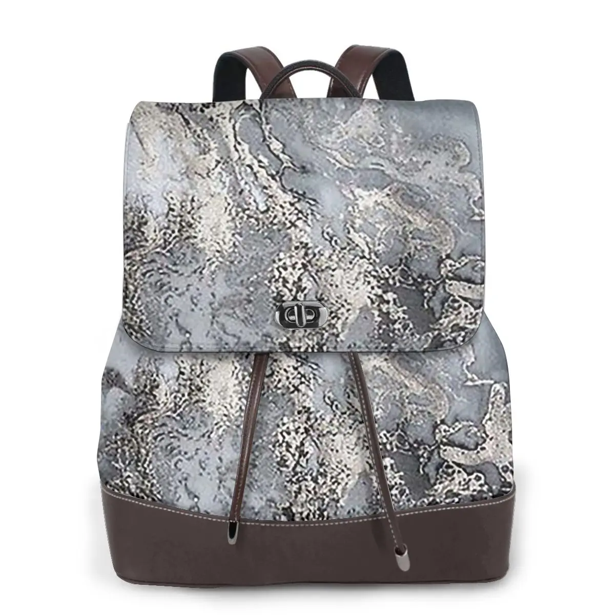 Grey And Silver Marbl Bookbag School Student Bags Hiking Travel Daypack for Women Fashion Derma Backpack