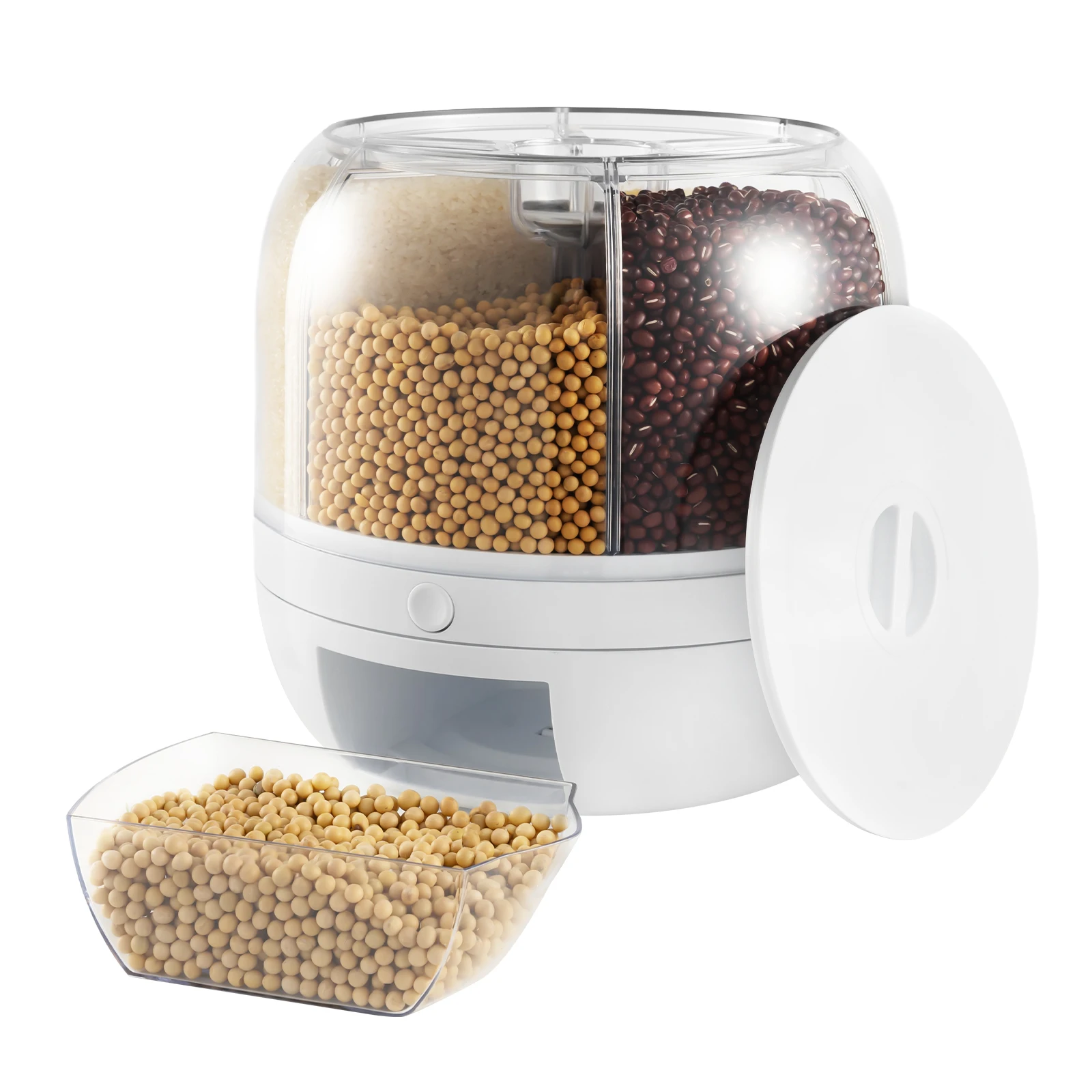 

360 Degree Rotating Rice Dispenser 6-Grid Dry Grain Container Tank for Grains, Rice, Beans, Coffee Beans