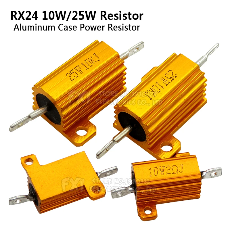 1 SZTUK 10W 25W Aluminiowa obudowa z metalową powłoką Rezystor drutowy 0,01 ~ 30K 1 2 3 5 6 8 10 20 100 150 1K 10K ohm Igmopnrq RX24 5W