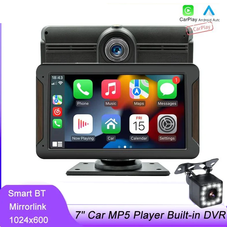 

7-дюймовый портативный автомобильный MP5 Bluetooth беспроводной Android AUTO/CarPlay Mirrorlink USB TF AUX Встроенный видеорегистратор