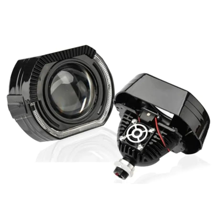 

3.0 inch Bi Projector Lens with White Yellow Angel Eyes and Black Shrouds for DRL Turn Signal Light Car Headlight Retrofit Kit