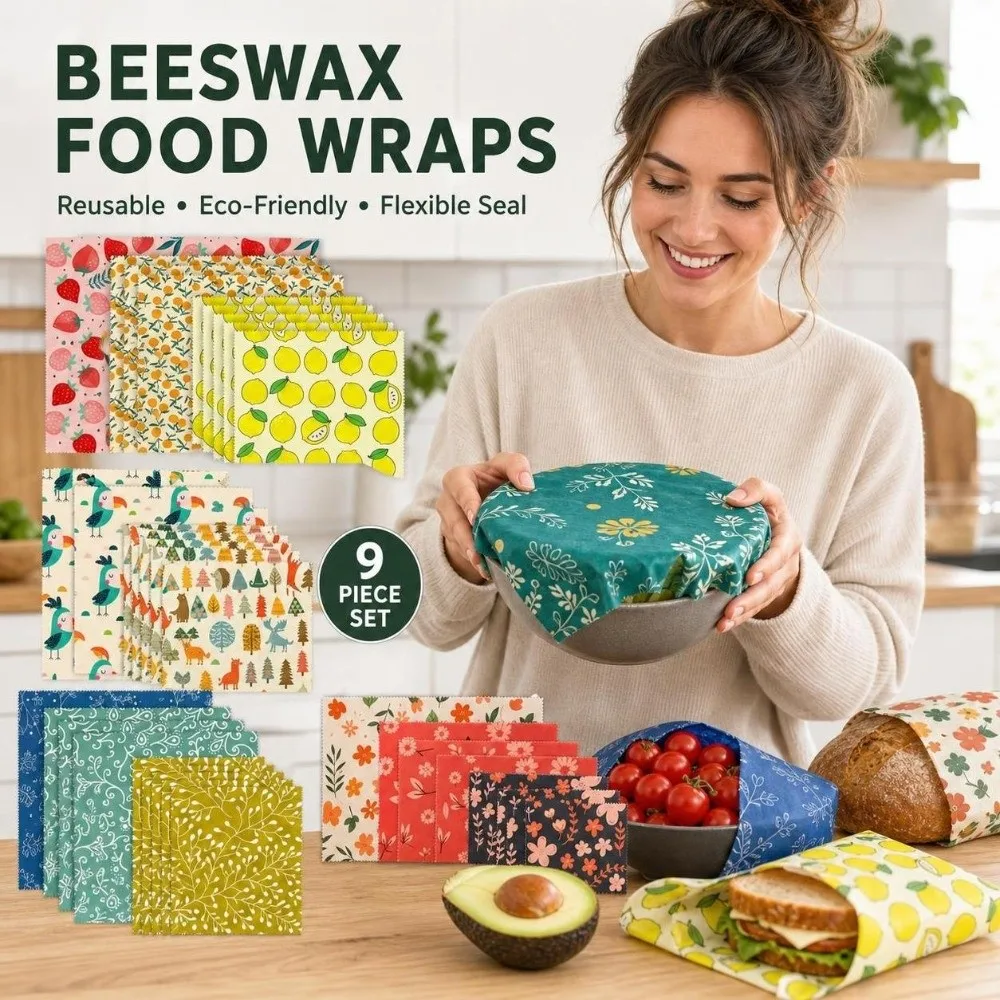 9pcs Multi Size Beeswax Food Wrap Washable Fresh-Keeping Food Wrapping Paper Lemon Organic Reusable Food Cover Zero Waste