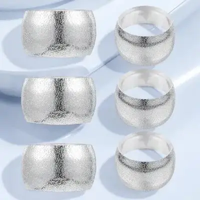 

6Pcs Silver Napkin Rings Stainless Steel Luxury Table Napkin Holders for Wedding Dinner Party Banquet Decoration