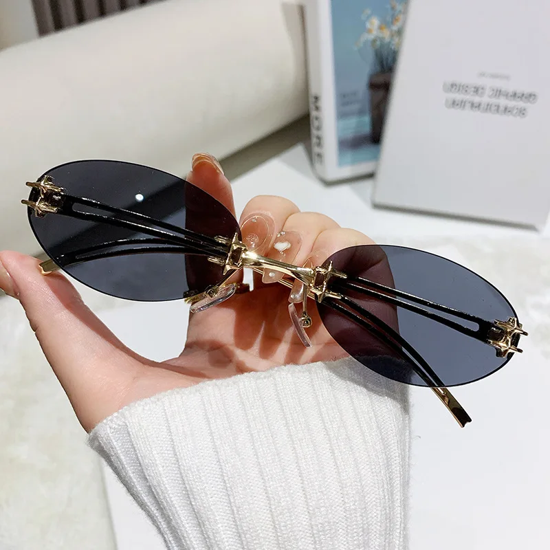 قطع بدون شفة النظارات الشمسية الصغيرة البيضاوي نجمة للنساء موضة جديدة سبائك Y2K نظارات شمسية السيدات الهيب هوب التدرج نظارات شمسية uv400 #2