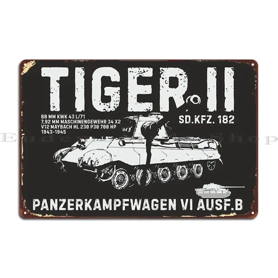 Deutscher Tiger II Panzer Metallschild, benutzerdefinierte WW2 Blechplakat Wanddekoration
