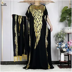 2024Newest Dubai Abaya Summer Lady Femme Dress With Big Scarf Short Sleeve Cotton Loose Vintage Robe African Maxi Islam Clothing