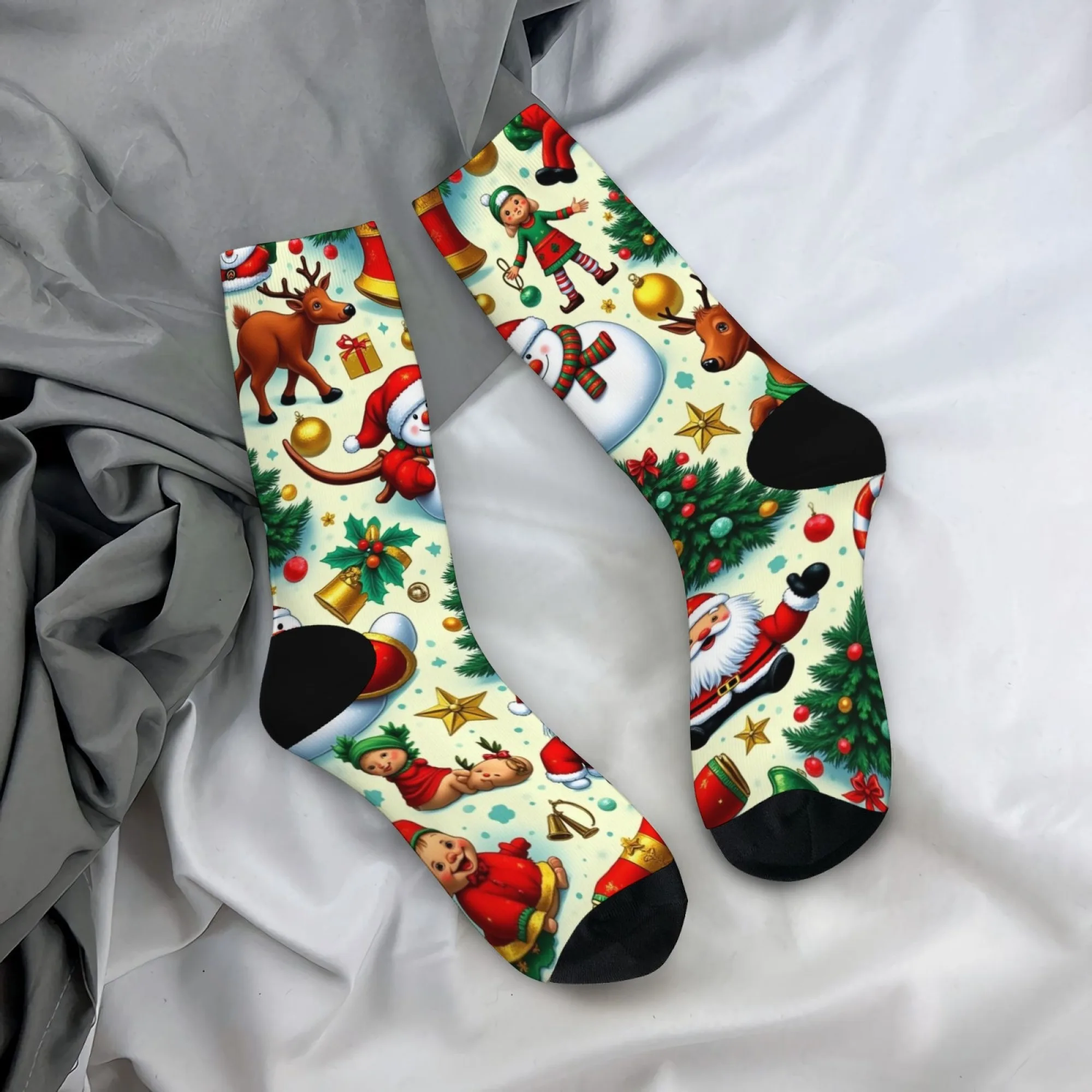 Kaus Kaki Natal Kartun dengan Semua Karakter, Kaus Kaki Pesta Liburan yang Menyenangkan untuk Pria Wanita, Set Hadiah Natal Lembut Berwarna-warni