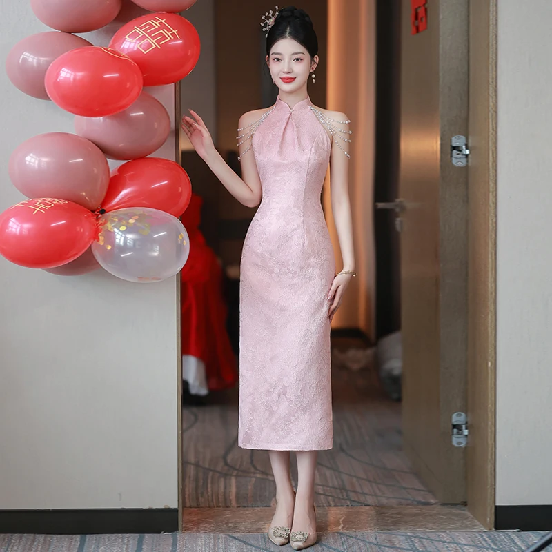 

New Chinese Sle Wedding Dr Skirt Pink Bride Drinking Ceremony Clothes Small Size Women's Formal Wear