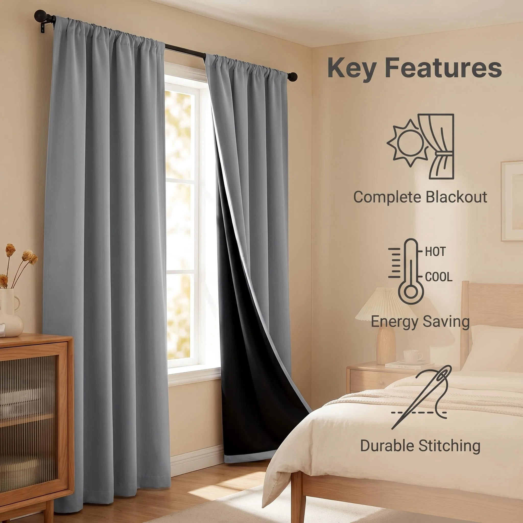 ผ้าม่านกันแสง 100% แบบทึบแสงสอ - Blackout Curtain Thick บทวิจารณ์และราคา