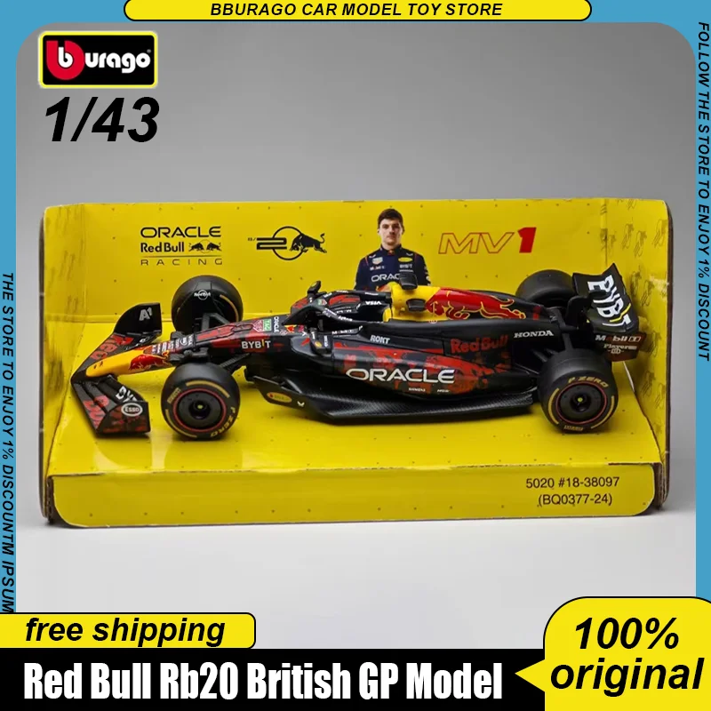 Nuevo Bburago 1:43 Red Bull Rb20 británico Gp aleación miniatura Diecast modelo F1 fórmula Racing Max Verstappen juguete F1 coche niños regalo