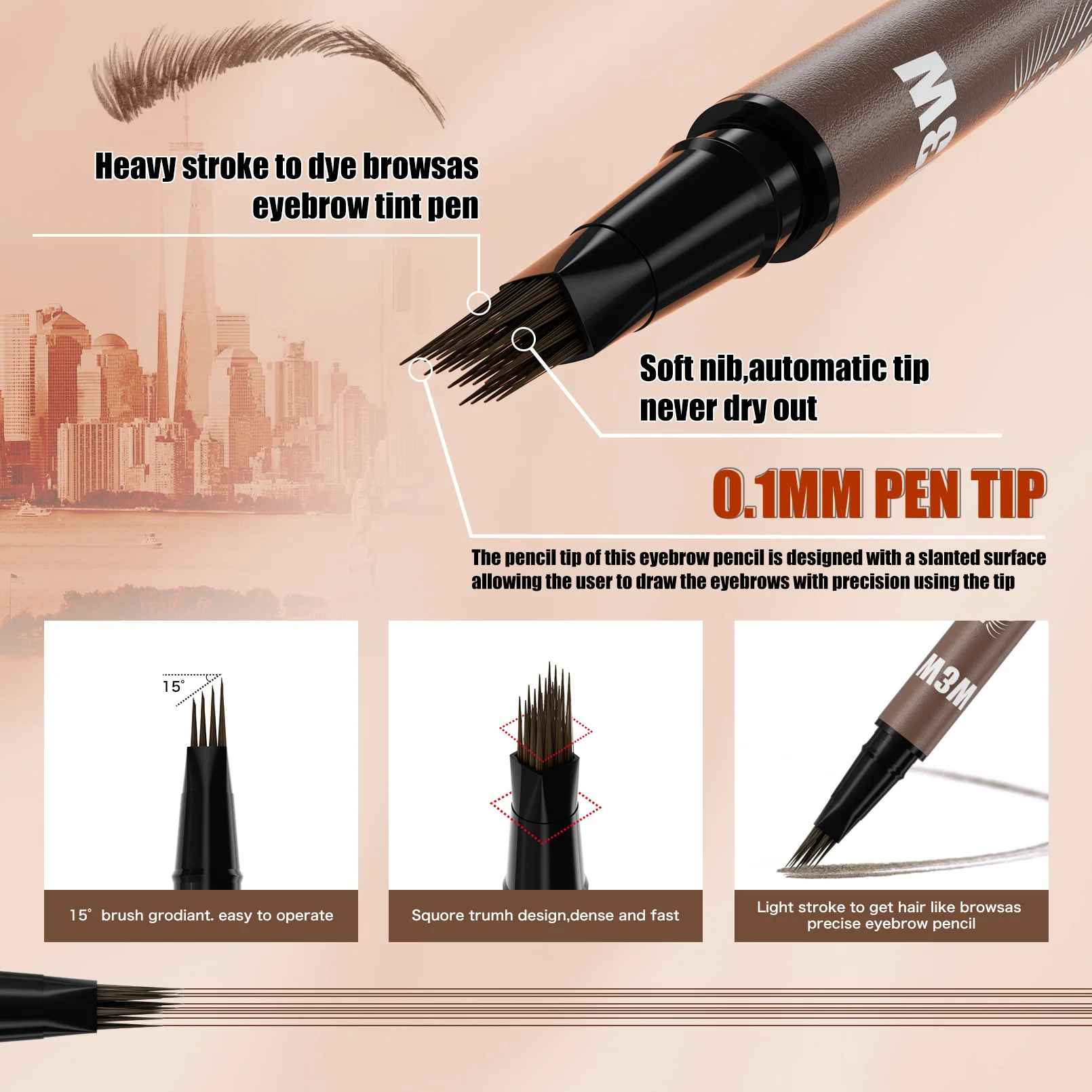 W3W easy-to-draw double-headed eyebrow pencil, waterproof and sweat-proof multi-fork brush, liquid eyebrow pencil.